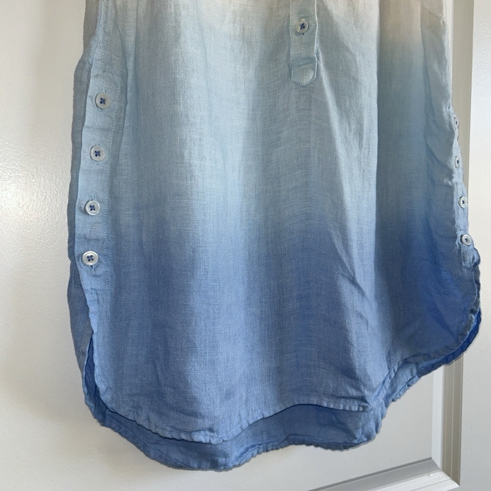 Talbots Sleeveless Linen Popover Top Blue White Ombre Side Button Tunic - Picture 5 of 8